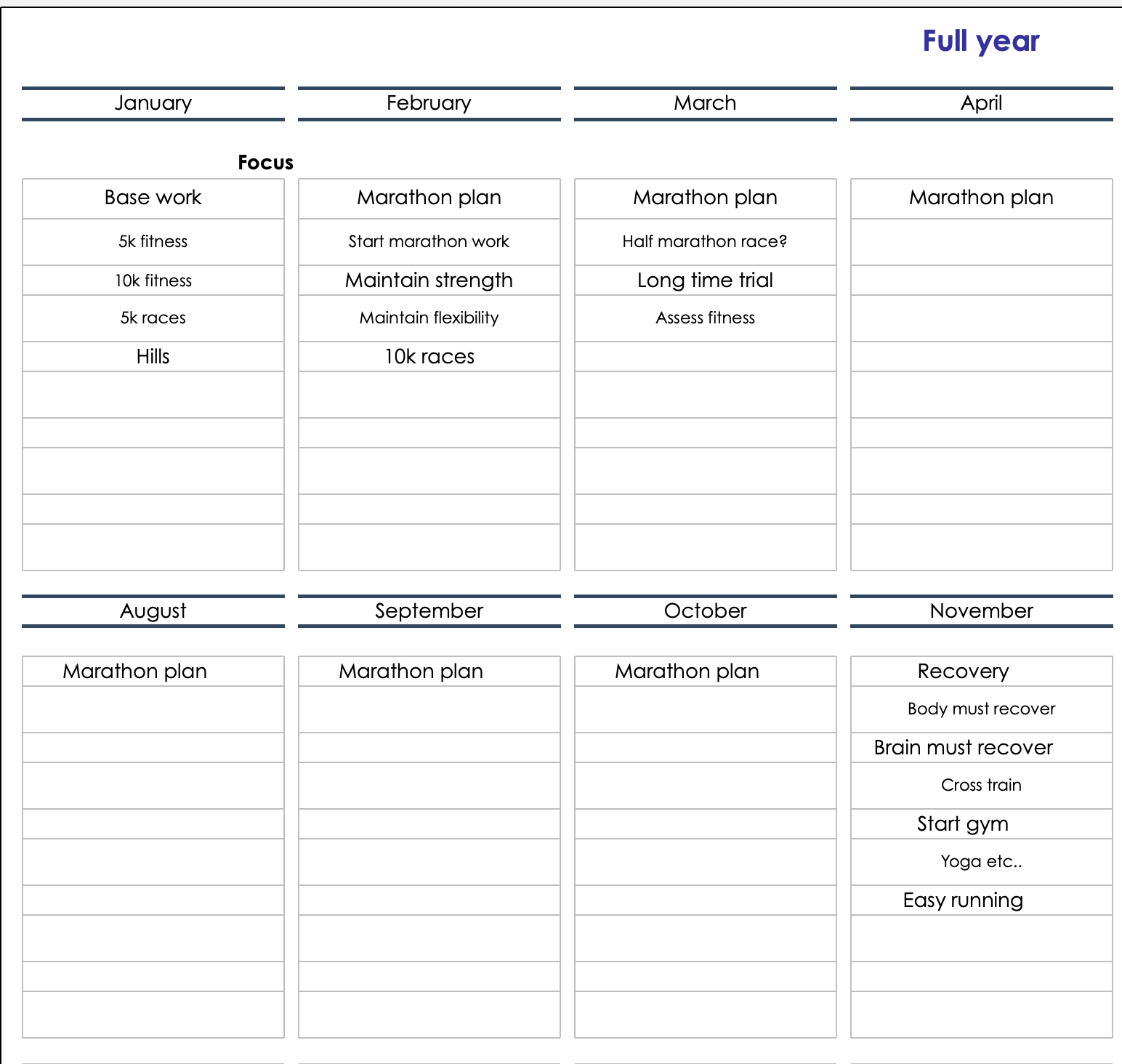 Runners yearly planner